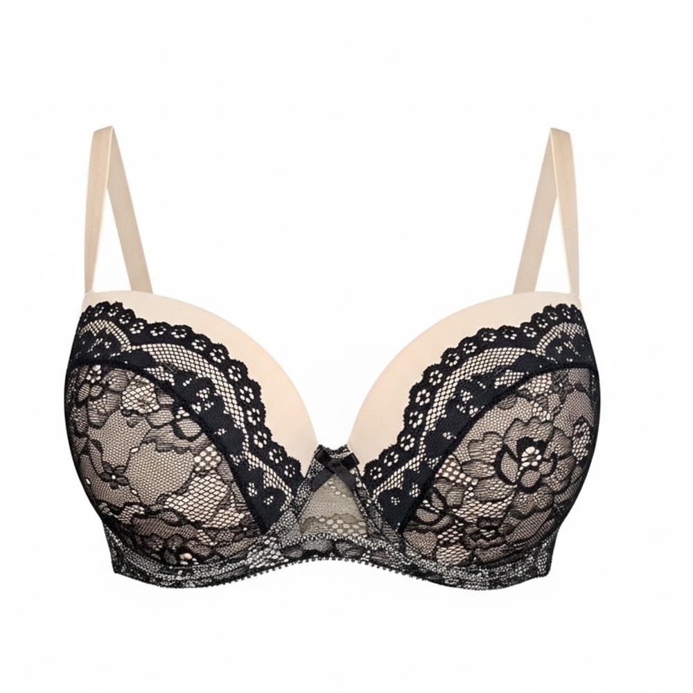 Yamamay pale pink & Black Lace Demi padded Italian  Bra - Women's Intimates 38 C